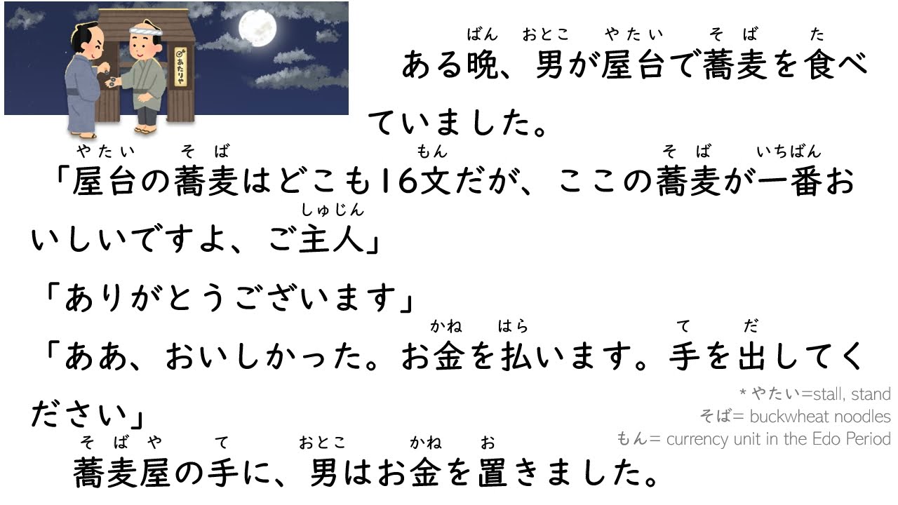 Let's read aloud! 3 min ⑥How to Cheat on the Price of Soba Noodles