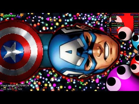 Slither.io A.I.  Captain America Vs Tiny Pro Snakes - Epic Skin Slitherio Vip Gameplay -World Record