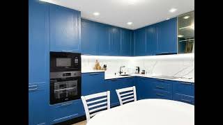 Неоклассическая угловая синяя кухня с подсветкой Проект 152 фото 6