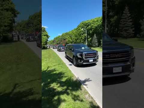 The full Motorcade of Prince Charles and Queen Camilla departing Canada