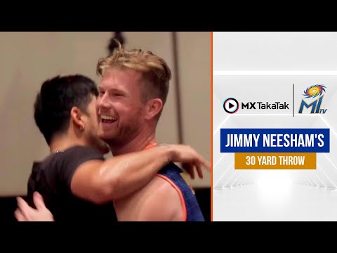 Neesham's 30 yard basketball throw | जिमी का बास्केटबॉल थ्रो | Mumbai Indians