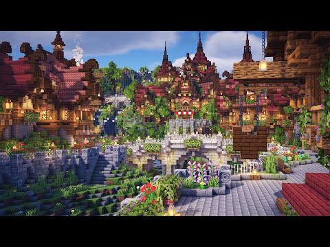 Minecraft | Fantasy Town Ep2 | Beautiful Waterfalls And Townscape
