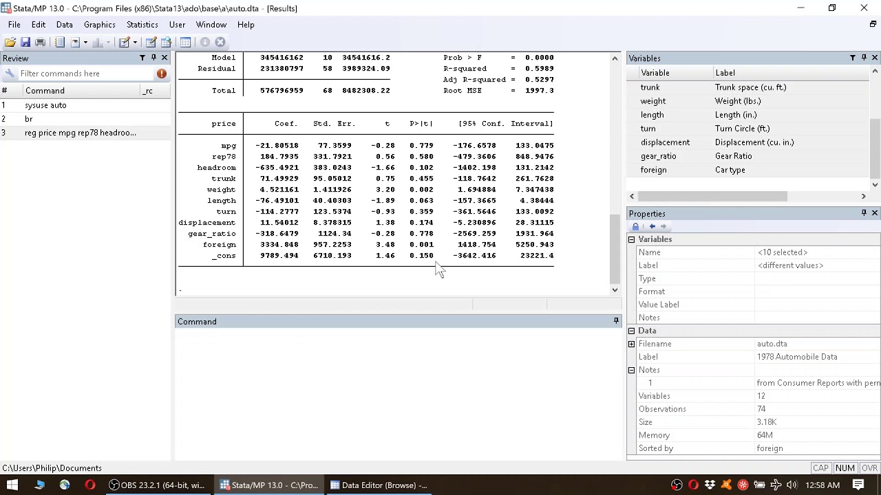 Stata Basics #4: how to run an OLS regression & how to interpret regression results
