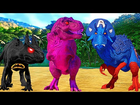 Big Green T-REX Vs Spinosaurus,Ultimasaurus,Spiderman,I-Rex Dino Jurassic World Evolution Fight