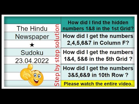 🔊How to Solve The Hindu 1 Star Sudoku Step by Step Solution for Beginners | 23.04.2022 | Level ★