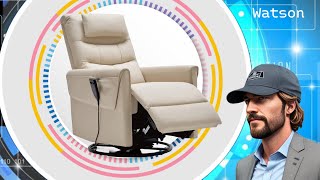 AIRSKY Power Swivel Genuine Leather Recliner Chair - Adjustable Headrest And Storage Function