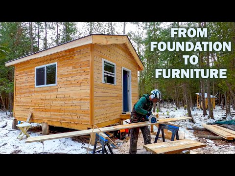 Building a House in the Woods from Scratch- Tiny Chainsaw-Milled Cabin Start to Finish ep153