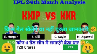 KXIP vs KKR Dream11 Team Prediction | KXIP vs KKR Today Dream11 Team | IPL 24th Match Prediction