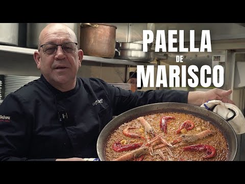 Seafood Paella with red shrimp, prawns and crayfish