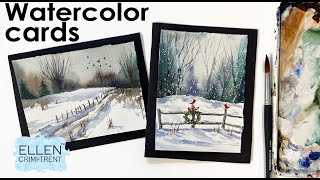 Watercolor Winter Landscape Cards