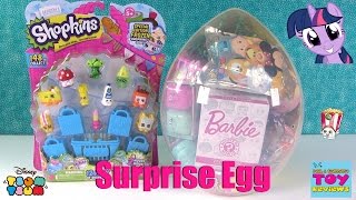 Shopkins Giant Surprise Egg Barbie Squinkies Disney Tsum Tsum &amp; More Toy Opening | PSToyReviews