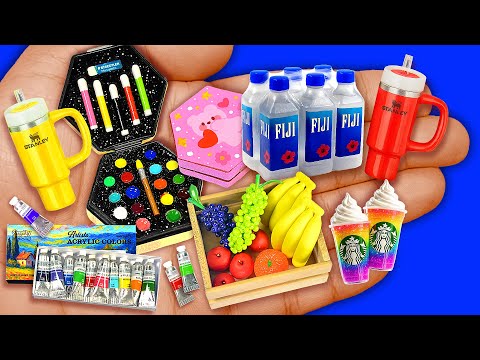 18 DIY Miniature FIJI Bottle, Miniature Stanley, Mini Paints, Kawaii Stationery, Miniature Starbucks