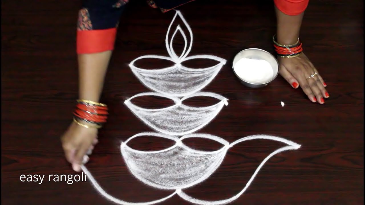 deepavali muggulu rangoli design diyas by easy rangoli