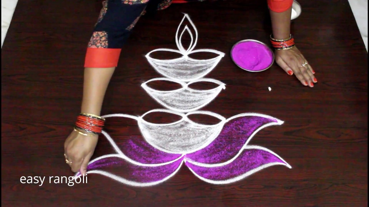 Deepavali muggulu rangoli design diyas by easy rangoli