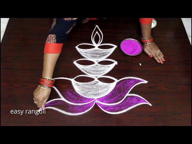 Deepavali muggulu rangoli design diyas by easy rangoli