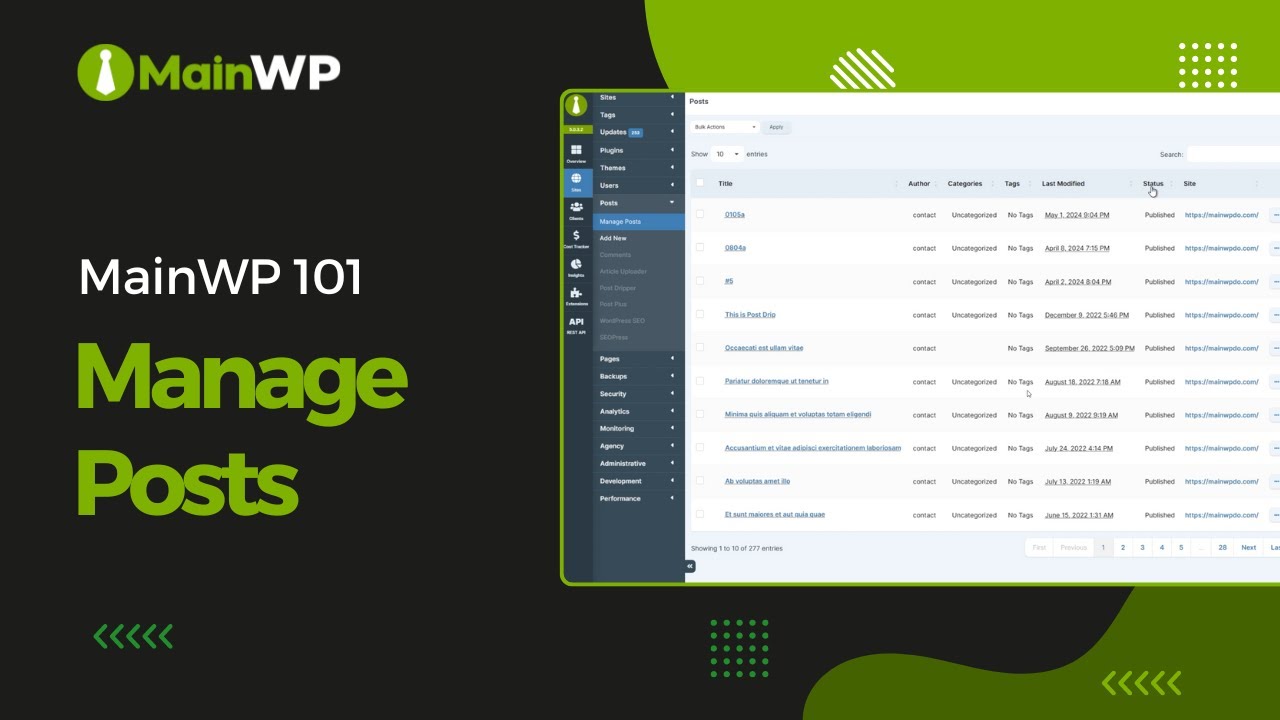 Manage Posts - MainWP 101