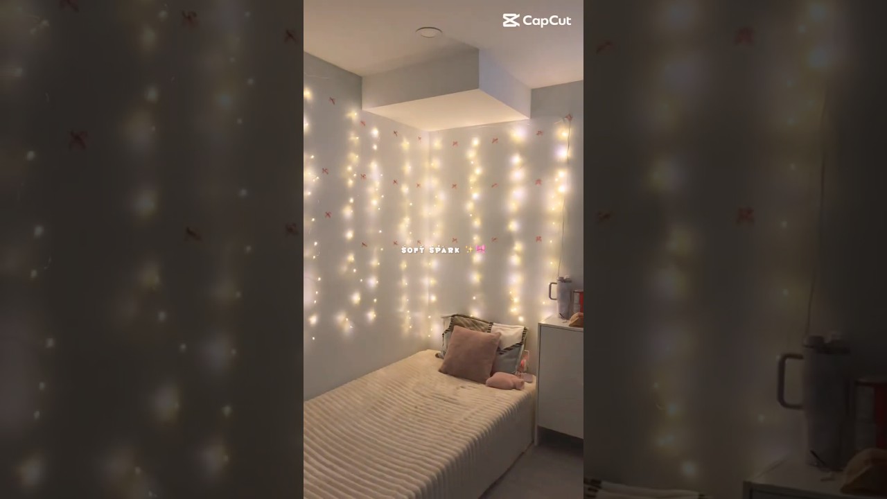 Decorating with fairy lights🎀✨ #shorts #fairylights #roomdecor #temufinds #shortvideo #shortsviral