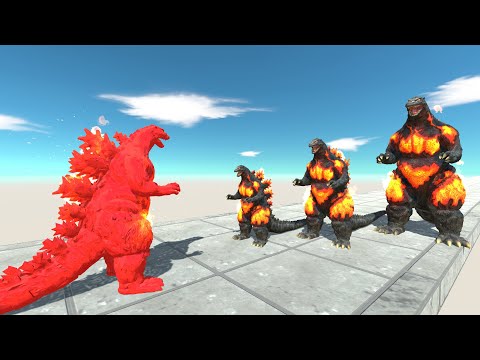 RED BURNING GODZILLA VS 3X BURNING GODZILLA DEATH FALL - Animal Revolt Battle Simulator
