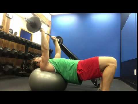 Swiss ball EZ bar lying triceps extension