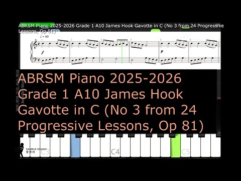 ABRSM Piano 2025 2026 Grade 1 A10 James Hook Gavotte in C No 3 from 24 Progressive Lessons, Op 81