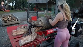 Wow! What Is This Girl Doing!? Equipment With Their Own Hands For Chopping Firewood. Dangerous Equip
