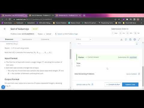 Gcd of Subarrays Codechef December 2022 Long