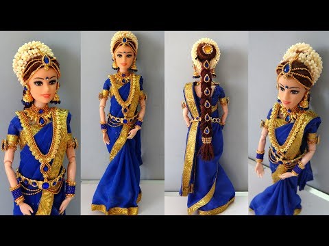 Barbie doll saree making | South indian bridal doll dress and jewellery | Barbie saree draping