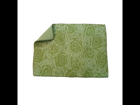 Microfiber Dish Drying Mat / Utensils Dryer Mat, Flower Print Design (15 x 20 Inches, Green)