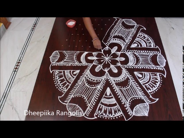 Simple and easy rangoli 15 dot kolam design by dheepiika rangolis