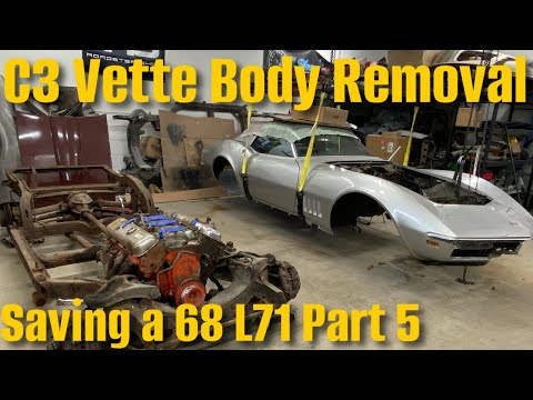 Removing A C3 Corvette Body And Tearing Apart The Chassis.  Restoring An L71 427 1968 Corvette
