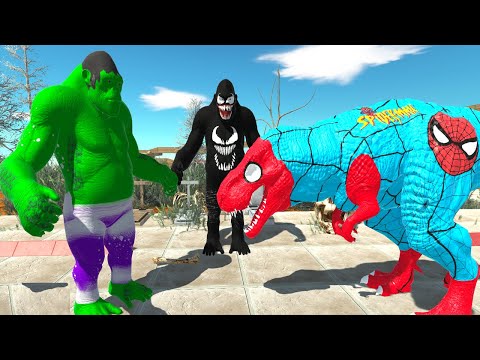 HULK KING KONG vs SPIDERMAN TREX GRAVEYARD DEATH FALL - Animal Revolt Battle Simulator