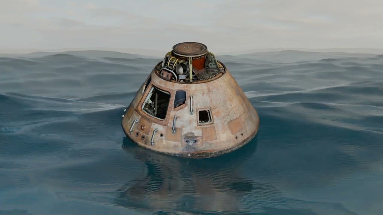Animated Apollo Capsule Floating In The Ocean 3D Model