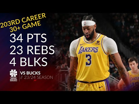 Anthony Davis 34 pts 23 rebs 4 blks vs Bucks 23/24 season