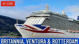 SHIPS TV - P&O Britannia,Ventura & Rotterdam Cruise Ship Departing Port of Southampton (LIVE)