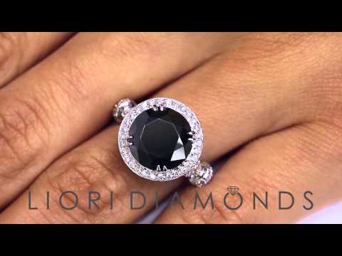 BDR -238 - 5.06 Carat Certified Black Diamond Engagement Ring Pave Halo 18k White Gold