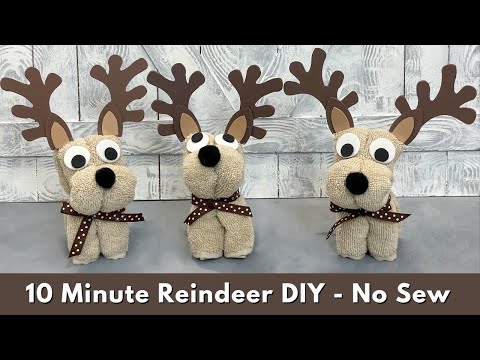 10 Minute DIY Reindeer/No Sew/Wash Cloth Animals/Towel Folding Animals