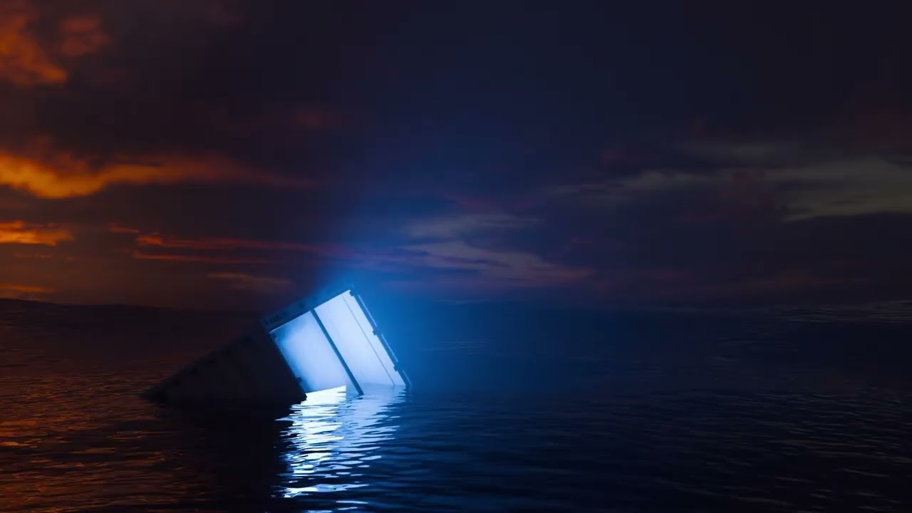 Sinking Shipping Container with Glowing Interior 3D Model
