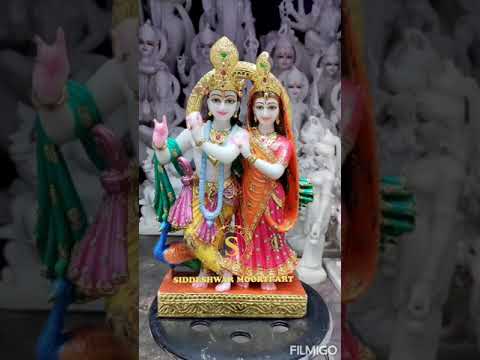 White & Multicolor Marble Jugal Jodi Radha Krishna Statue