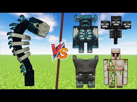 Shriek Worm vs Minecraft bosses - Worm Warden vs Iron Golem, Wither, Ravager, Piglin Brute, Warden