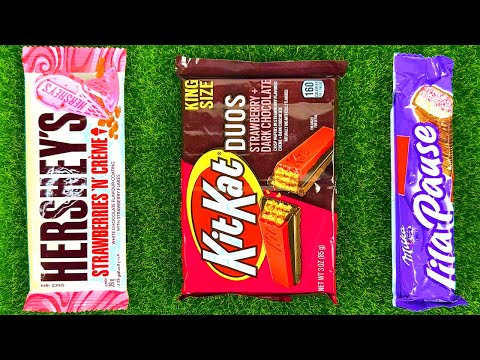 Chocolate Strawberry Battle ASMR | Kitkat Duos vs Hershey's Strawberry vs Milka | Lot's of Candies