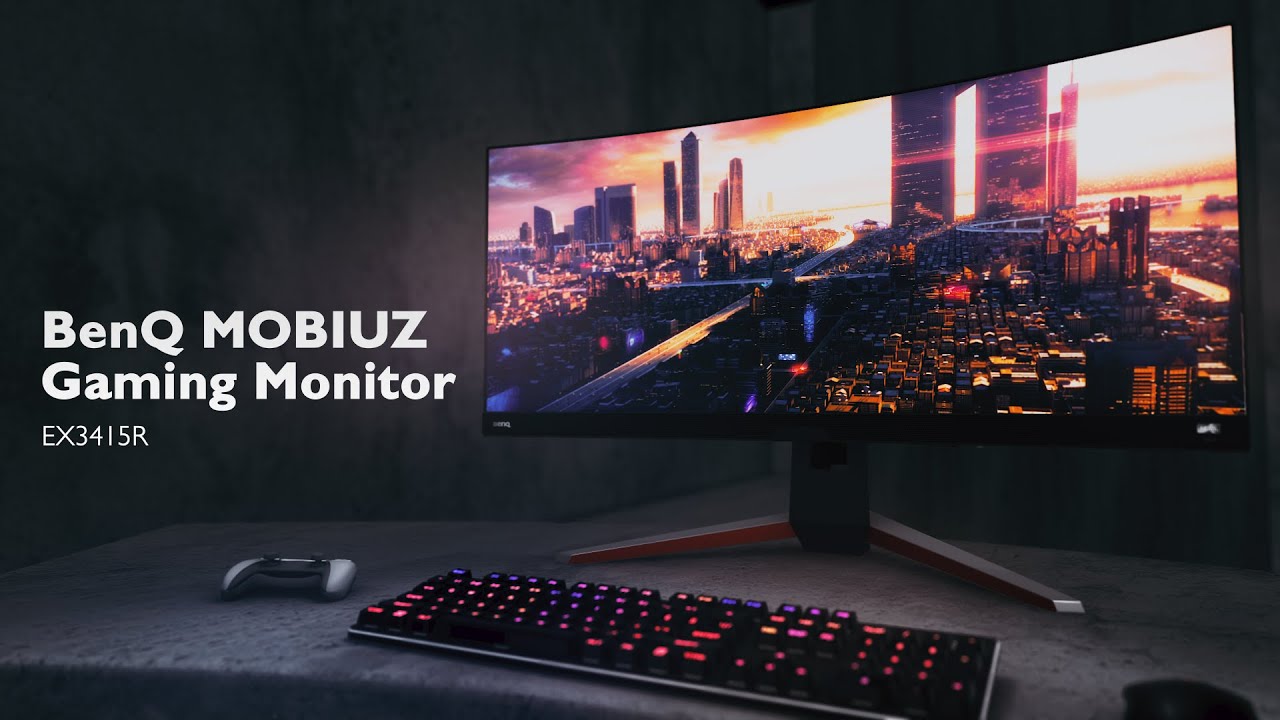 BenQ MOBIUZ 34" Ultrawide Curved Gaming Monitor, QHD 21:9 HDR IPS Display, 144Hz Refresh Rate, 1ms Resp Time, AMD FreeSync, 1.07 Bn Colors, 2 Speakers, 2xHDMI, 1xDP, 1xUSB 3.0/USB-B, Gray | EX3415R