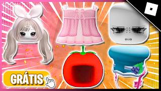 VOLTEI! COMO PEGAR 35 ITENS GRÁTIS NO ROBLOX - CÓDIGO DE ROSTINHO E CABELO GRÁTIS NO ROBLOX