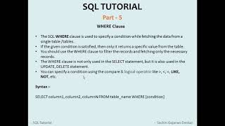 SQL Tutorial 5: SQL Select Statement With Where Clause 
