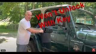 Jeep Wrangler Door Wont Unlock With Key *SOLVED* #jeepwranglertj #jeepwrangler