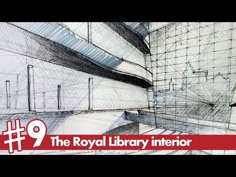 The Royal Library interior perspective drawing #9 | famous architecture