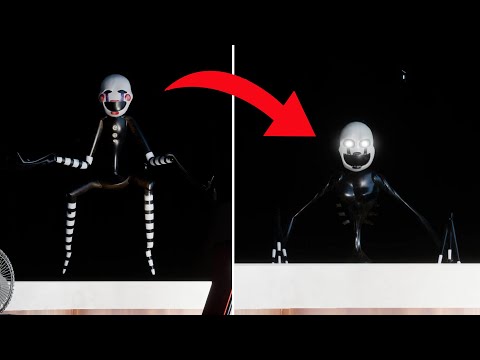 The Puppet transforms to Nightmarionne behind the desk - Five Nights at Freddy's: Security Breach