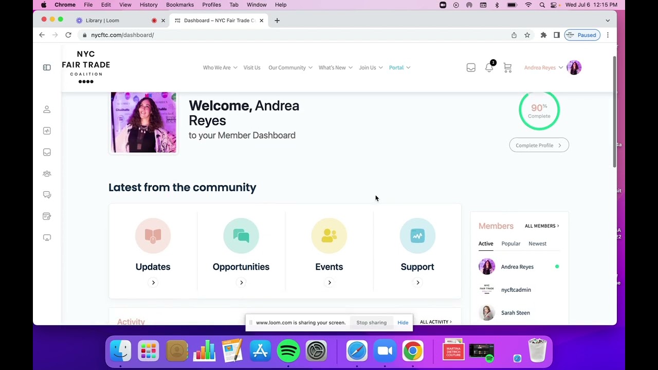 How to access Updates, Opportunities, Events, & Support.