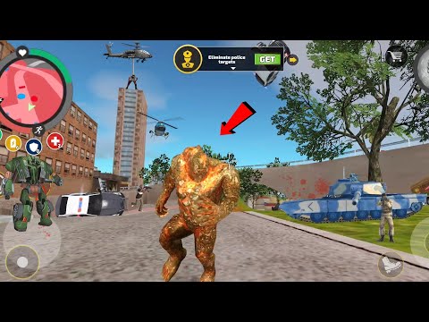 Rope Hero: Vice Town (Stone Lava Man Destroy Police Vehicle)Stone Fangs Throne - Android Gameplay HD