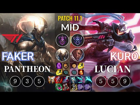 T1 Faker Pantheon vs Kuro Lucian Mid - KR Patch 11.1