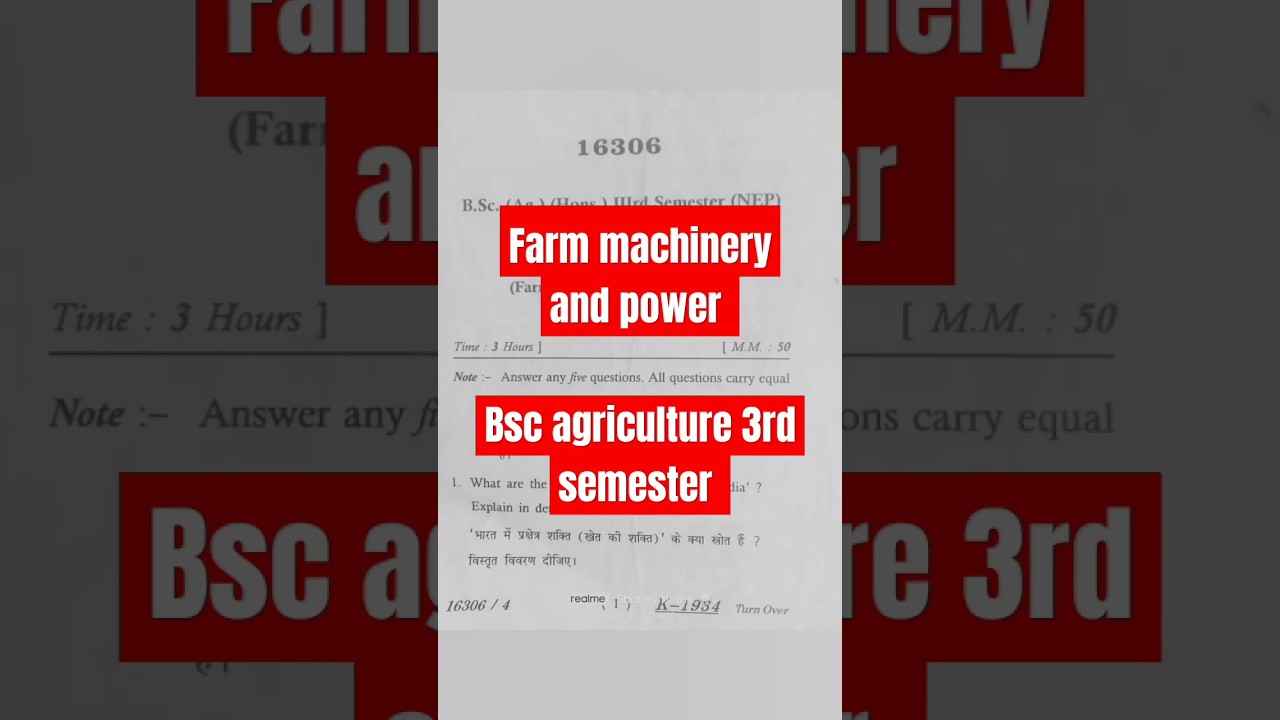 Farm machinery and power l BSc agriculture third semester previous year paper #exam #agriculture